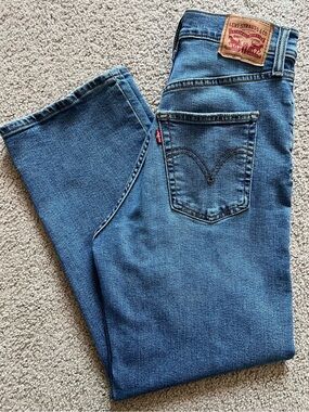 Levi's Rib Cage Straight Leg Ankle Blue Denim Jeans with Signature Patch Size 28